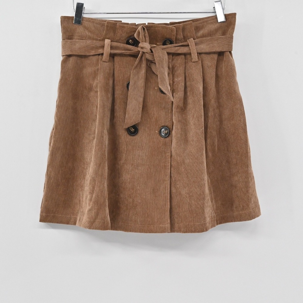 ALTARD STATE Skirt Size L Preppy Academia Brown Corduroy Button Paperbag Mini